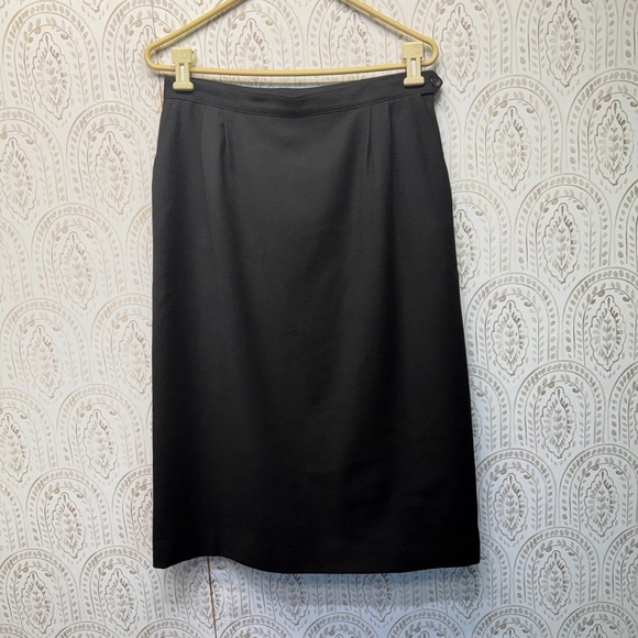Lands' End Dresses & Skirts - Lands End Pencil Skirt Womens 14 Black 100% Wool Vintage Midi Made in USA